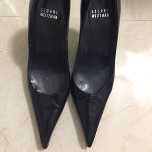 Stuart Weitzman Black Leather Pointed-Toe Pumps